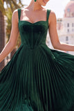 Corset vert foncé A-line plissé à larges bretelles midi