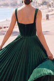 Corset vert foncé A-line plissé à larges bretelles midi