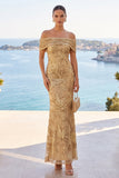 Robe Maxi en forme de sirène brodée à paillettes dorées à paillettes dégagées