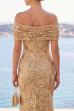 Robe Maxi en forme de sirène brodée à paillettes dorées à paillettes dégagées
