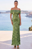 Robe Maxi en forme de sirène brodée à paillettes dorées à paillettes dégagées