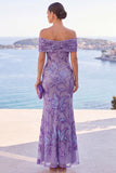 Robe Maxi en forme de sirène brodée à paillettes dorées à paillettes dégagées