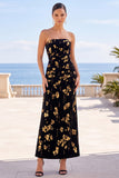 Robe maxi sans bretelles à motif fleuri doré noir doré