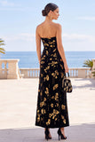 Robe maxi sans bretelles à motif fleuri doré noir doré