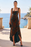 Robe Maxi Jacquard à fourreau froncé vert foncé à col carré