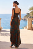 Robe Maxi Jacquard à fourreau froncé vert foncé à col carré