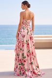 Robe maskini en chiffon sans bretelles à motifs floraux noirs à volants, fête