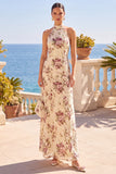 Robe Maxi à col haut à col haut à motifs floraux en fourreau