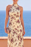 Robe Maxi à col haut à col haut à motifs floraux en fourreau