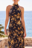 Robe Maxi à col haut à col haut à motifs floraux en fourreau