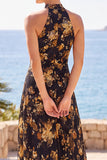 Robe Maxi à col haut à col haut à motifs floraux en fourreau