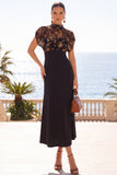 Robe midi fleurie Black Illusion à col haut avec manches courtes