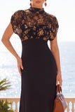 Robe midi fleurie Black Illusion à col haut avec manches courtes