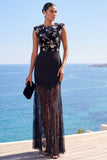 Robe Maxi à cou rond, bodycon transparente en dentelle transparente à ourlet
