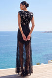Robe Maxi à cou rond, bodycon transparente en dentelle transparente à ourlet