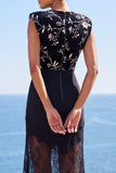 Robe Maxi à cou rond, bodycon transparente en dentelle transparente à ourlet