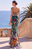 Robe Maxi à sirène à broderie fleurie vert foncé à col carré avec appliqués en 3D