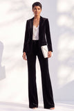 Noir deux pièces en velours à revers en pointe, costume de soirée avec pantalon