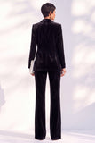 Noir deux pièces en velours à revers en pointe, costume de soirée avec pantalon