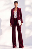 Noir deux pièces en velours à revers en pointe, costume de soirée avec pantalon