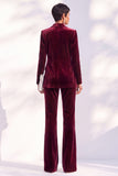 Noir deux pièces en velours à revers en pointe, costume de soirée avec pantalon