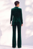 Noir deux pièces en velours à revers en pointe, costume de soirée avec pantalon