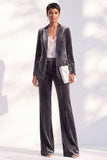 Noir deux pièces en velours à revers en pointe, costume de soirée avec pantalon
