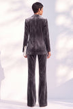 Noir deux pièces en velours à revers en pointe, costume de soirée avec pantalon