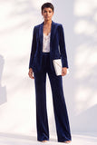 Noir deux pièces en velours à revers en pointe, costume de soirée avec pantalon