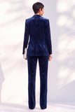 Noir deux pièces en velours à revers en pointe, costume de soirée avec pantalon