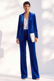 Noir deux pièces en velours à revers en pointe, costume de soirée avec pantalon