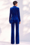 Noir deux pièces en velours à revers en pointe, costume de soirée avec pantalon