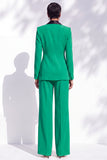 Bleu ajusté à col châle avec fleurs 3D, costume de cérémonie deux pièces avec pantalon