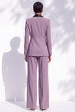 Bleu ajusté à col châle avec fleurs 3D, costume de cérémonie deux pièces avec pantalon