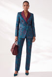 Costumes double boutonnage pour femmes bleu foncé Jacquard Peak