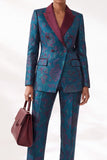 Costumes double boutonnage pour femmes bleu foncé Jacquard Peak
