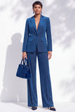 Costumes féminins bleu roi à revers simple poitrine et crantés verticales