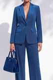 Costumes féminins bleu roi à revers simple poitrine et crantés verticales
