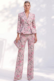 Costumes pour femmes à simple poitrine à poignée 3/4 à revers rose à motifs rose à pointe pointe