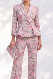 Costumes pour femmes à simple poitrine à poignée 3/4 à revers rose à motifs rose à pointe pointe