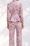 Costumes pour femmes à simple poitrine à poignée 3/4 à revers rose à motifs rose à pointe pointe