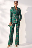 Costumes double boutonnage Jacquard pour femmes double boutonnage vert foncé à motif vert foncé