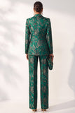 Costumes double boutonnage Jacquard pour femmes double boutonnage vert foncé à motif vert foncé