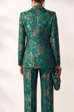 Costumes double boutonnage Jacquard pour femmes double boutonnage vert foncé à motif vert foncé