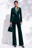 Costumes pour femmes à revers à revers en velours vert foncé