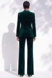 Costumes pour femmes à revers à revers en velours vert foncé