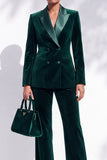 Costumes pour femmes à revers à revers en velours vert foncé