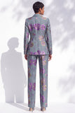 Gris, bleu Jacquard Peak Revers, pantalons Pantalons Longue Femme Costumes