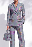 Gris, bleu Jacquard Peak Revers, pantalons Pantalons Longue Femme Costumes