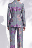 Gris, bleu Jacquard Peak Revers, pantalons Pantalons Longue Femme Costumes